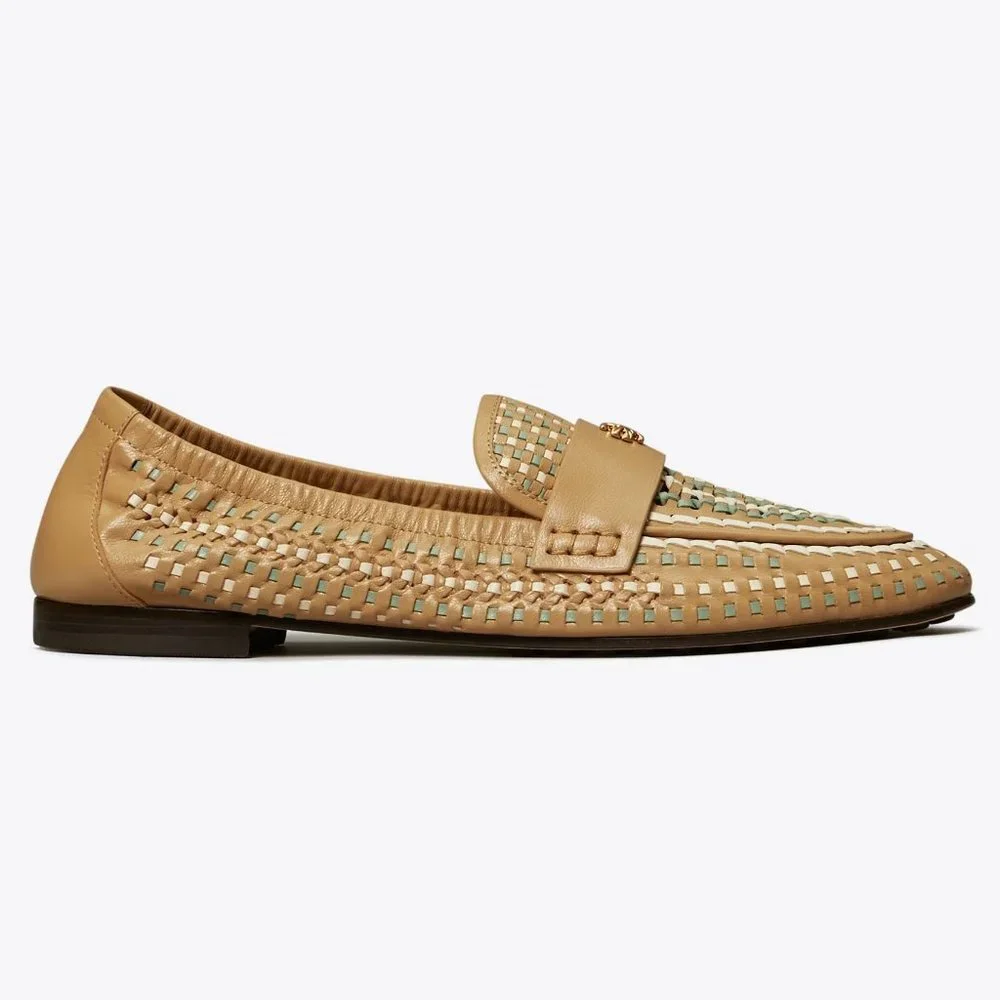 Tory Burch $348 Woven Ballet Loafer Flats Tan Blue SUPER COMFY!